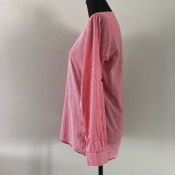 Womens Milano Stripped Red Anchor Nautical V neck button up blouse size 36 - Picture 7 of 14